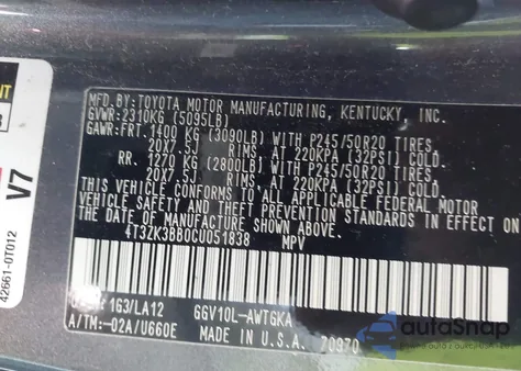 2012 Toyota Venza Limited V6 из США, поврежденный, VIN 4T3ZK3BB0CU051838